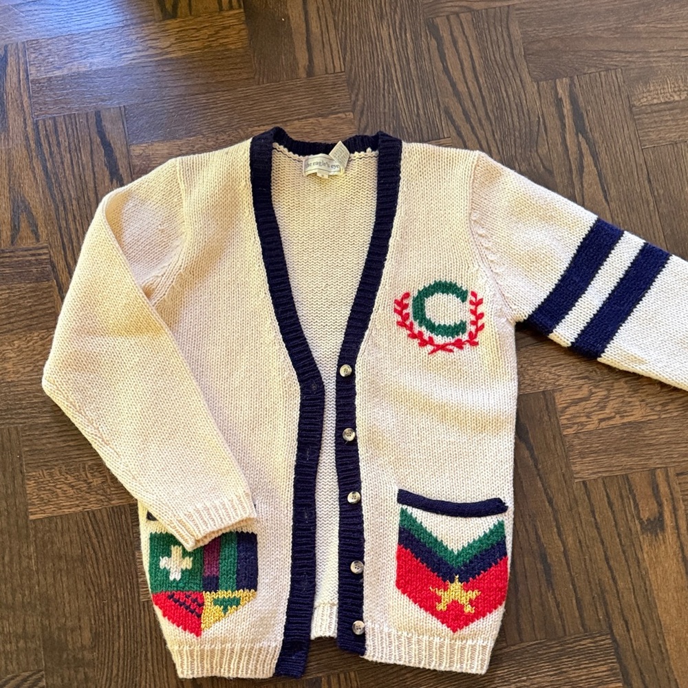 Cream and Navy Cardigan Sweater size S